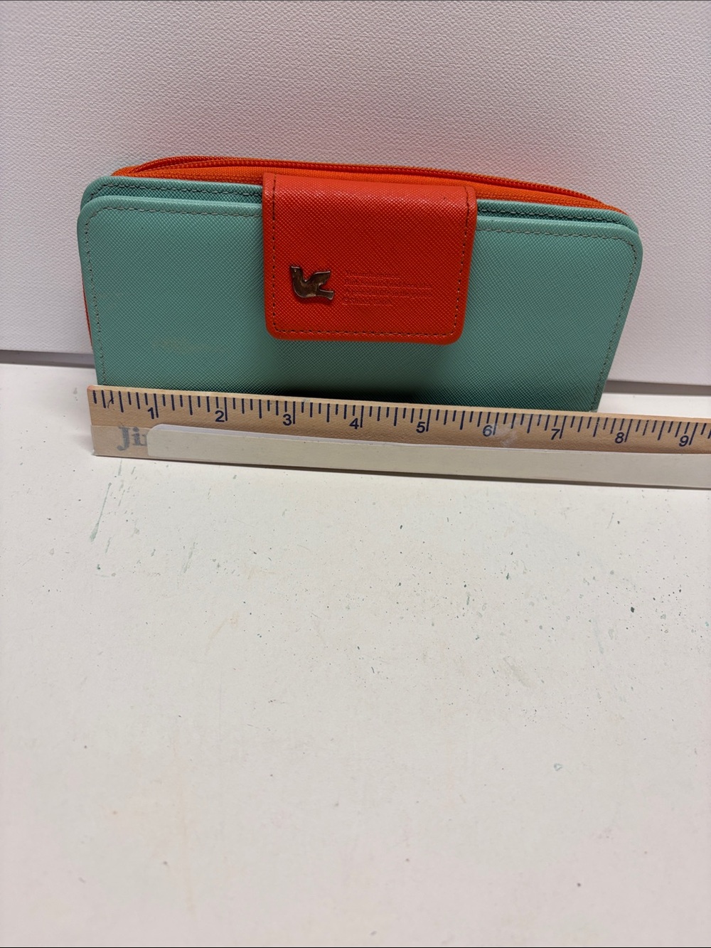 Two-Tone Mint and Coral Zip Wallet by - Picture 12 of 13